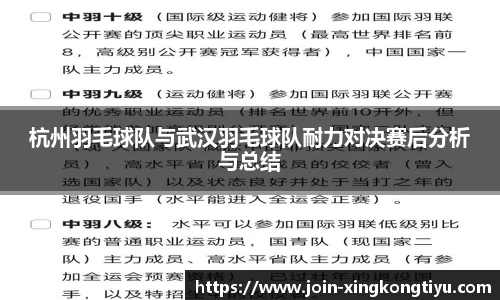 杭州羽毛球队与武汉羽毛球队耐力对决赛后分析与总结